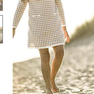 HOPE & HENRY Bow Detail Child’s Sweater Dress Sz 3 Tan Houndstooth 100% …